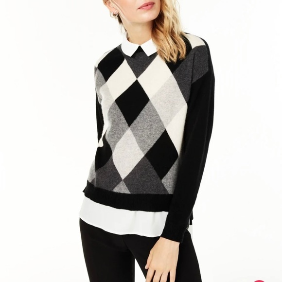 J. CREW V-Neck Argyle Cashmere Blend SWEATER Size S - Picture 7 of 8